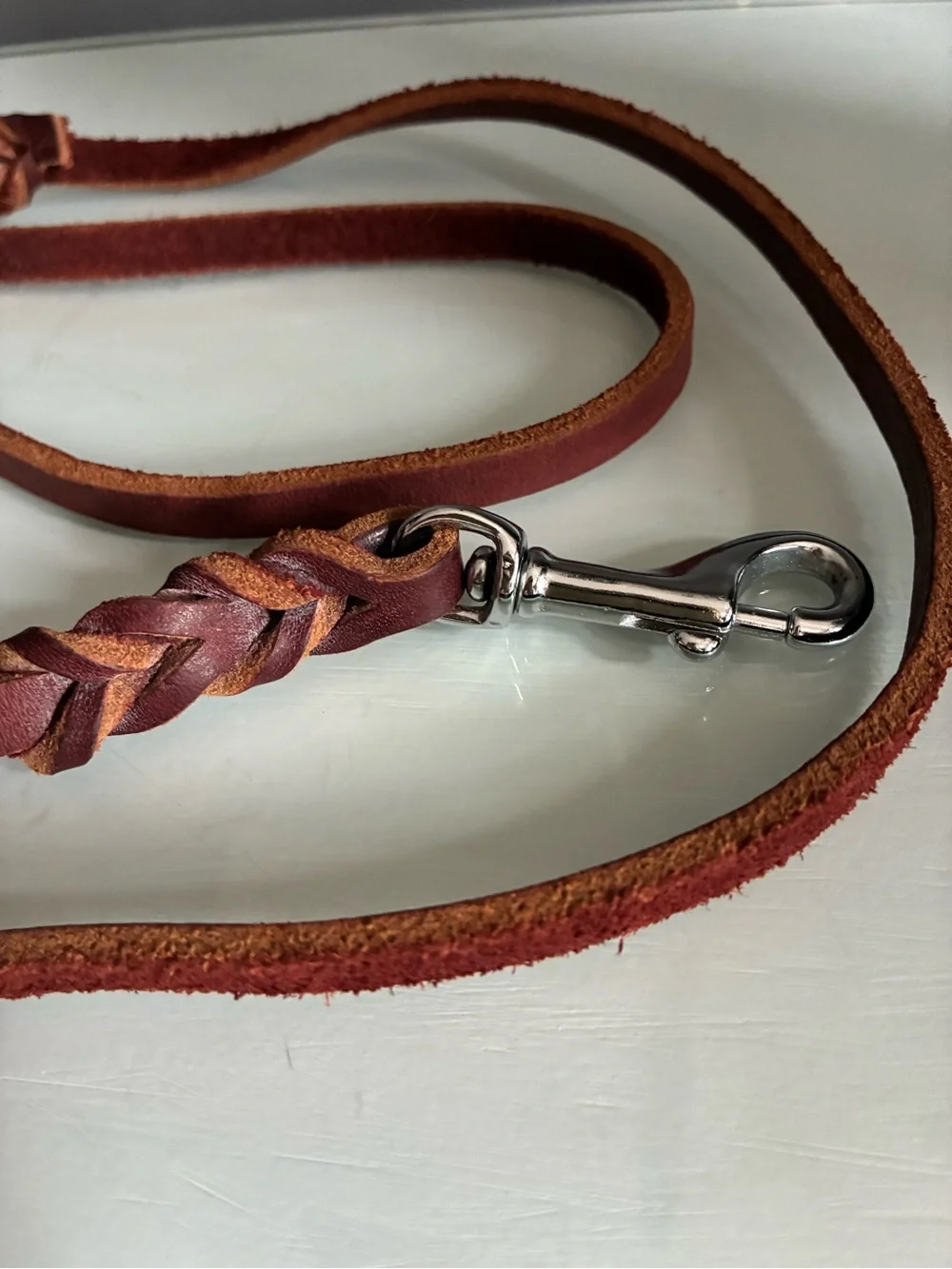 Brown Leather Braided Accent Dog Leash